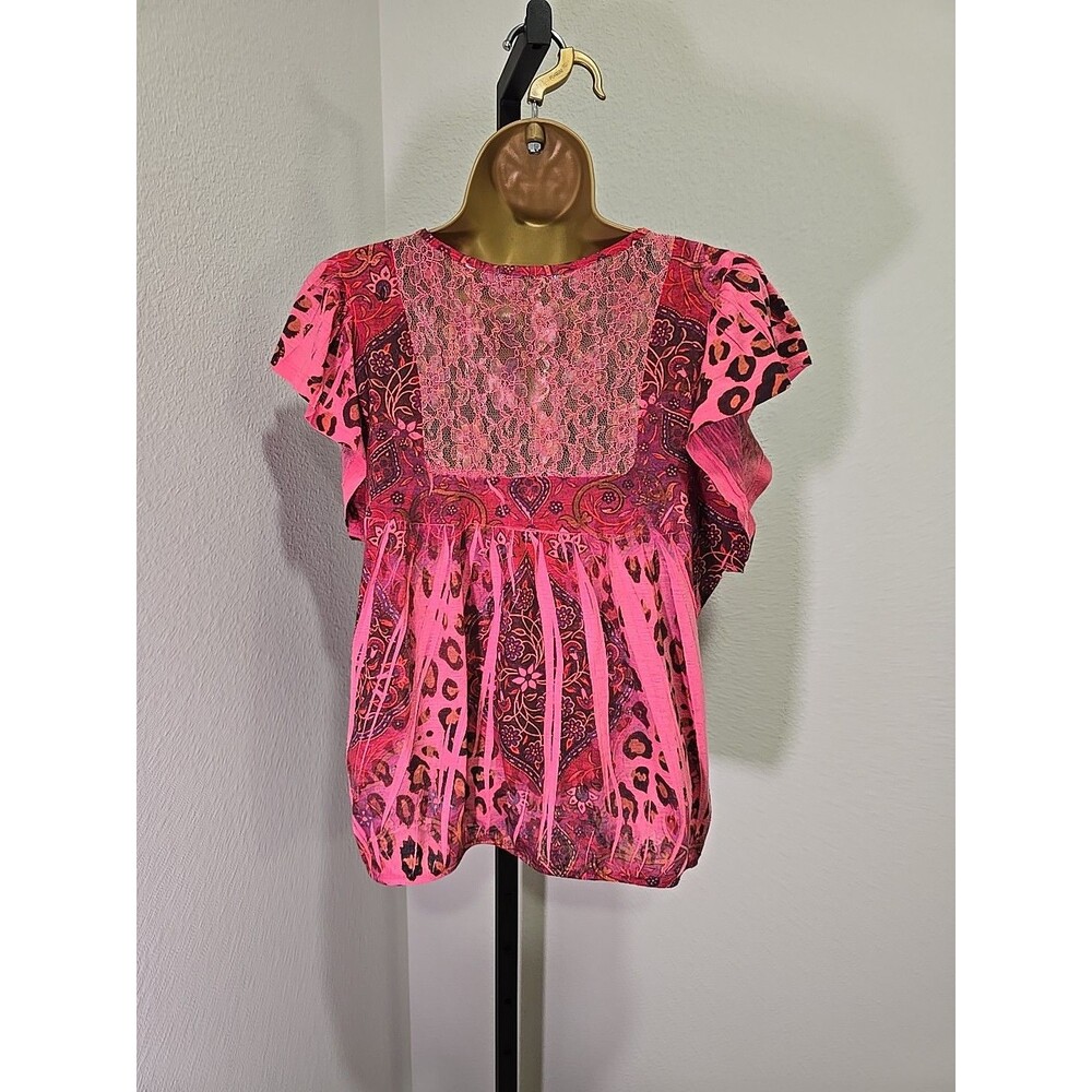 Vtg One World Pink Top Womens Med Y2K Paisley Embroidered Beaded Indie Boho Lace - Picture 4 of 8